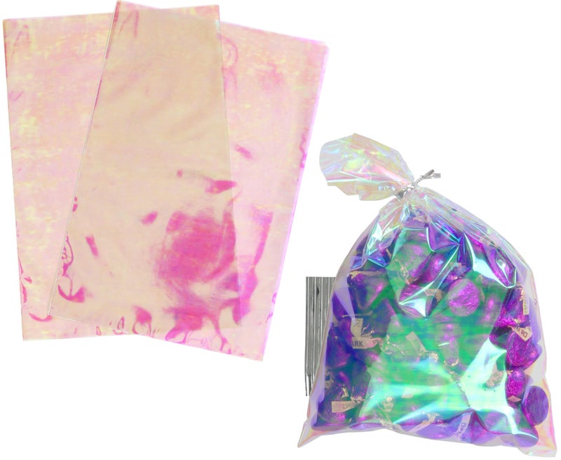Iconikal 6-Count Basket Cello Bags, Iridescent Holographic, 24 x 28-Inches Gift Wrapping Heat Shrink Plastic - Image 1